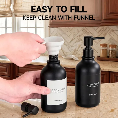 Vista 6 de Refillable Shampoo and Conditioner Bottles Set of 3, Matte Black modunful