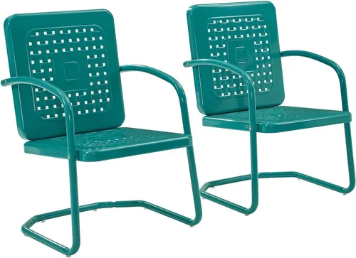 Vista 16 de Crosley Furniture Bates - Juego de 2 sillas para exteriores, sillas de patio de metal retro para comedor, porche, terraza, balcón, color rojo