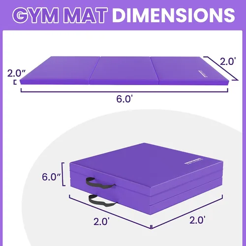 Vista 2 de Fitvids Esterilla de gimnasia plegable para hacer ejercicio, 2 x 6 x 2 pulgadas, con asas de transporte, de alta densidad, antidesgarros, portátil