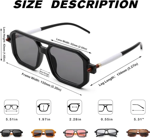 Vista 4 de Pro Acme Lentes de sol estilo aviador para mujeres y hombres, estilo vintage, cuadrados, de los años 70, planos, clásicos, retro, con marco