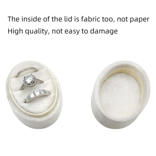 Vista 5 de Caja de anillos de terciopelo ovalada de 3 ranuras - Caja premium para anillos de boda de tres ranuras, organizador de joyería vintage hecho a mano