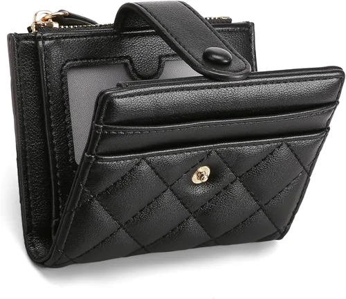 Vista 8 de GAEKEAO Billetera pequeña para mujer, de piel plegable, con bloqueo RFID, tarjetero para tarjetas de crédito, bolsillo con cremallera, monedero