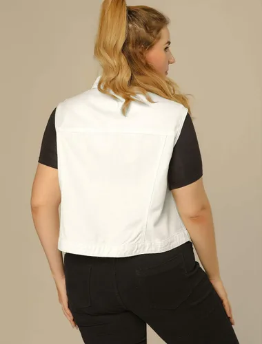Vista 5 de uxcell Chaleco de mezclilla con botones de talla grande para mujer con dos bolsillos con solapa en el pecho 2023
