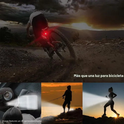 Vista 9 de Juego de luces de bicicleta con bocina 1400LM USB recargable faro de bicicleta y luz trasera y bocina impermeable 3 modos de iluminación se adapta a
