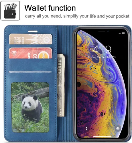 Vista 2 de QLTYPRI Funda tipo cartera para iPhone XR, 3 tarjeteros, color azul