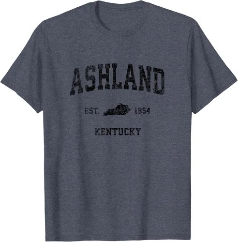 Vista 89 de Ashland Kentucky KY Vintage Sports Design Camiseta de impresión negra Asfalto