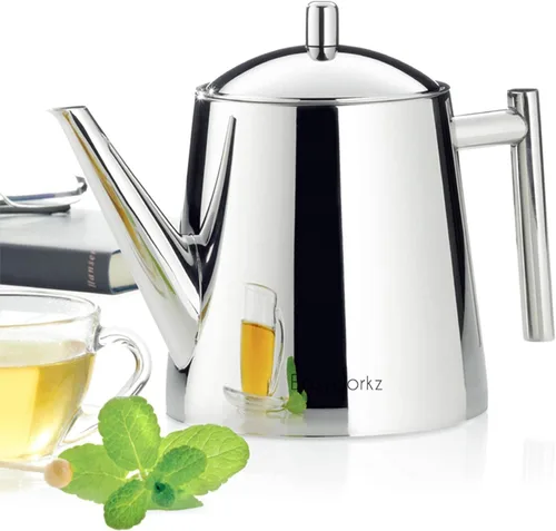 Vista 5 de Easyworkz Tetera de acero inoxidable con infusor extraíble de 27 oz, tetera para estufa para té de frutas, hierbas e infusión