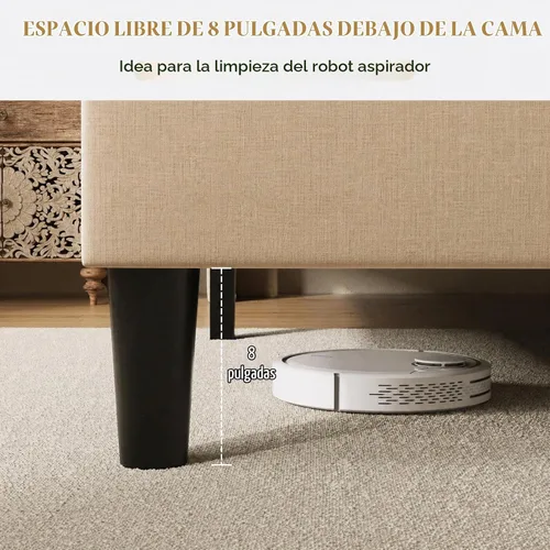 Vista 6 de SHA CERLIN Base de cama tapizada Queen con cabecero, color beige