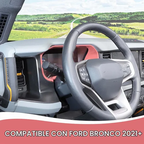 Vista 3 de RAZPOY Cubierta para tablero de instrumentos Bronco, cubierta de tablero de control central compatible con accesorios interiores Ford Bronco Rosa