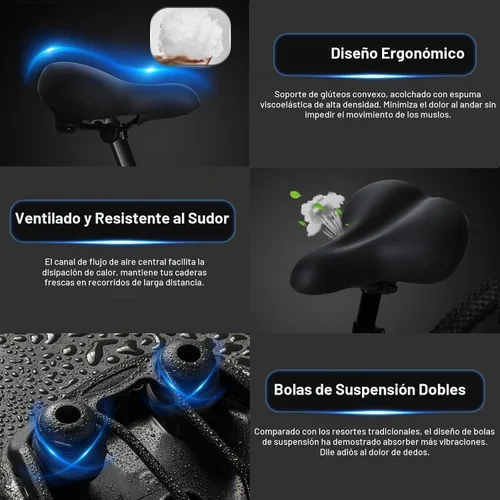 Vista 2 de Oversized Bike Seat, Comfortable Bike Seat - Universal Replacement Bicycle Saddle - Waterproof Leather Bicycle Seat with Extra Padded Memory Foam