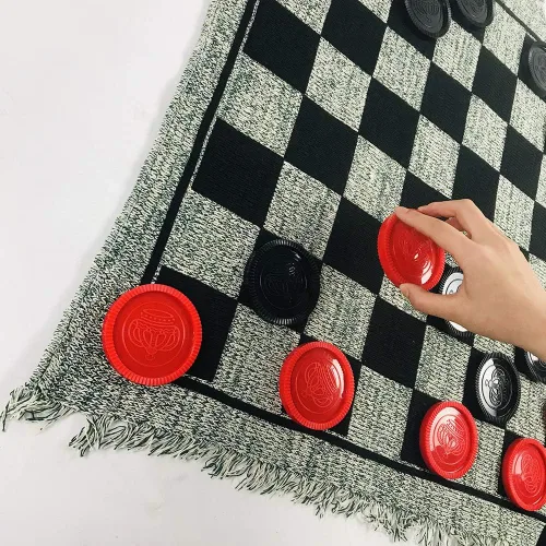 Vista 6 de Yuanhe Juego de damas Gaint - Juego de damas grandes 3 en 1, incluyendo Tic Tac Toe con alfombra reversible, juegos de patio para interiores