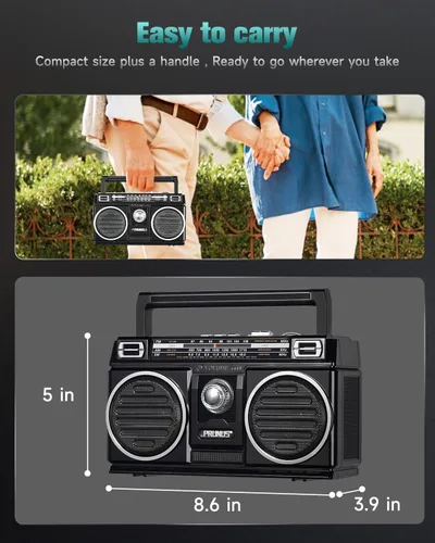 Vista 6 de PRUNUS 750 Radio AM FM Portátil con Bluetooth Altavoz Doble, Regalos para Papá y Mamá, Reproducción de Tarjeta USB/TF, Radios Recargables