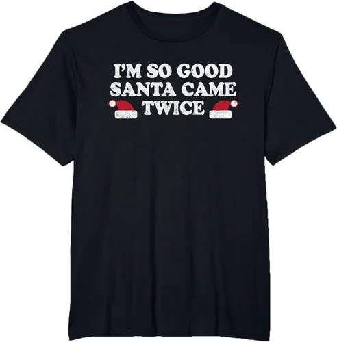 Vista 39 de Camiseta de Navidad con texto en inglés "I'm so good Santa came tware" Negro
