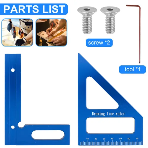 Vista 7 de Regla de medición multiángulo 3D, transportador cuadrado de 45/90 grados, aleación de aluminio, regla triangular de inglete, herramienta de medición