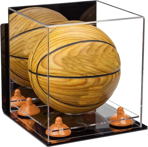 Vista 131 de Better Display Cases Mini acrílico - Miniatura (no tamaño completo) Baloncesto vitrina con elevadores negros y espejo (A015-BR)