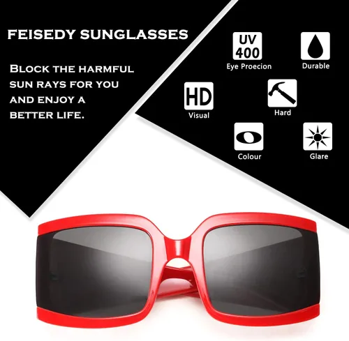 Vista 6 de FEISEDY Vintage Shades - Gafas de sol cuadradas de lujo de gran tamaño, montura gruesa para hombres y mujeres, B2672
