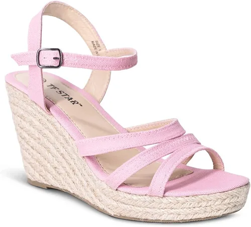 Vista 6 de TF STAR Sandalias casuales de cuña con hebilla y correa de tobillo y plataforma para mujer