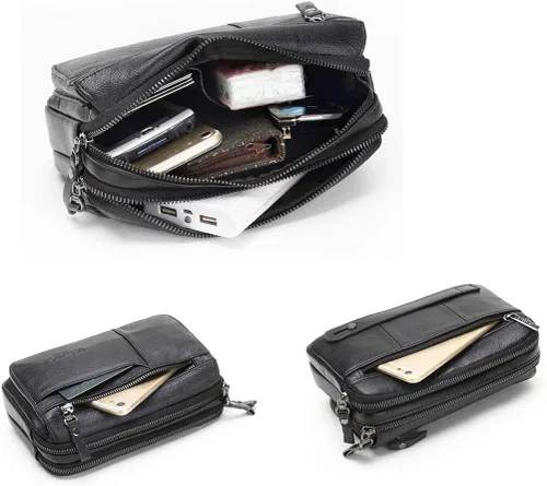 Vista 6 de Bolso de embrague para hombre Bolsos de cuero genuino carteras organizador de negocios titular del teléfono