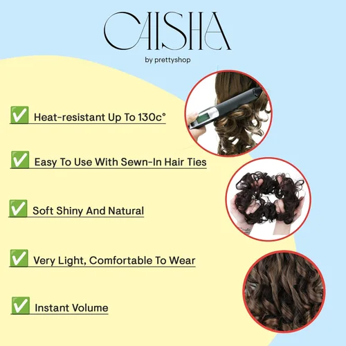 Vista 7 de CAISHA Prettyshop - Banda elástica XXL tipo postizo de cabello voluminoso ondulado, ideal para peinados recogidos de novias o rodetes desaliñados