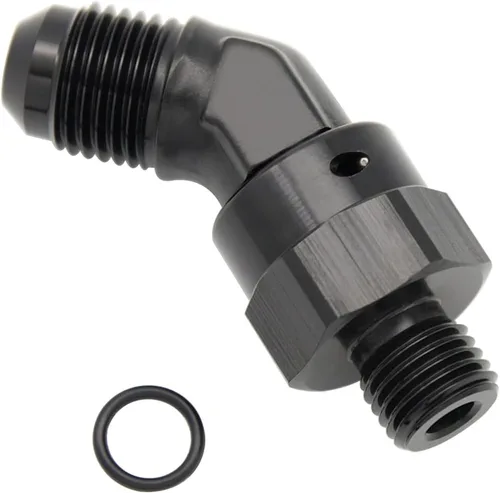 Vista 2 de Adaptador de riel de bomba de combustible macho de aluminio de radio de alto flujo 45 grados 6AN macho a 4AN macho con junta tórica AN4 ORB, negro