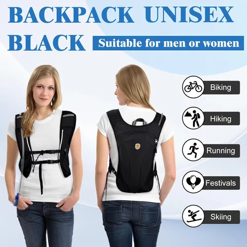 Vista 7 de Mochila de Hidratación con Bolsa de Agua de 2 L, Chaleco Ligero y Transpirable para Correr para Hombre, Paquete de Agua Ajustable con Correas
