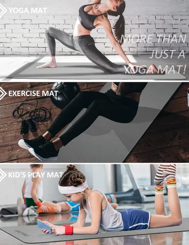 Vista 5 de Tapete de yoga con correa, 1/3 pulgadas extra gruesa, de doble cara, antideslizante, tapetes profesionales de TPE para mujeres y hombres, tapete