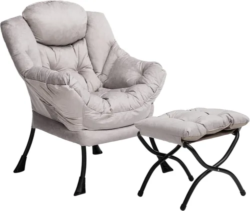 Vista 19 de HollyHOME Silla perezosa con otomana plegable, sillón cómodo y reposapiés plegable, sofá de ocio silla de lectura y reposapiés para sala de estar