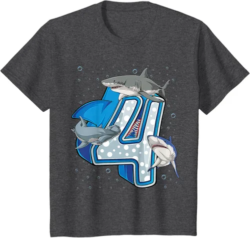 Vista 32 de Camiseta de 4.º cumpleaños para niños de 4 años con diseño de tiburón oceánico Negro