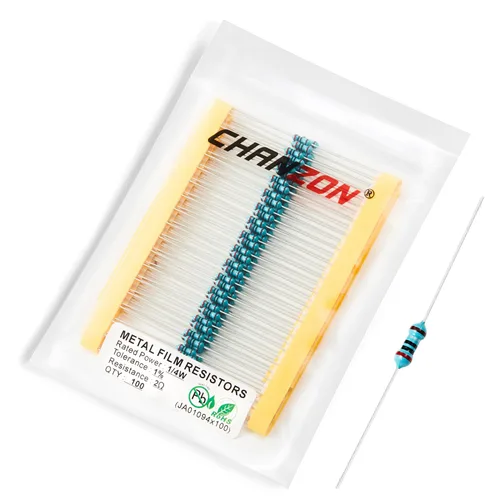 Vista 94 de Chanzon 100 piezas 1 Ω ohm Resistencia 1/4 W (0.25 W) Resistencia fija de película metálica 0.01 ±1% Tolerancia 1R MF Resistencias de agujero