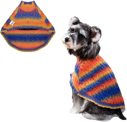 Vista 15 de Suéter para perro con capa, suéter de algodón perla para cachorros, ropa de punto para clima frío para perros pequeños, ropa clásica de cuello
