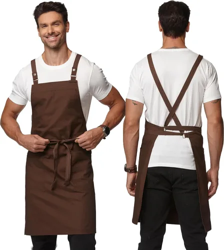 Vista 14 de Delantal con espalda cruzada Parrilla Cocina Jardinería con bolsillos 4251JC Adjustable Criss Cross Kitchen Apron for Cooking BBQ Grilling, Canvas