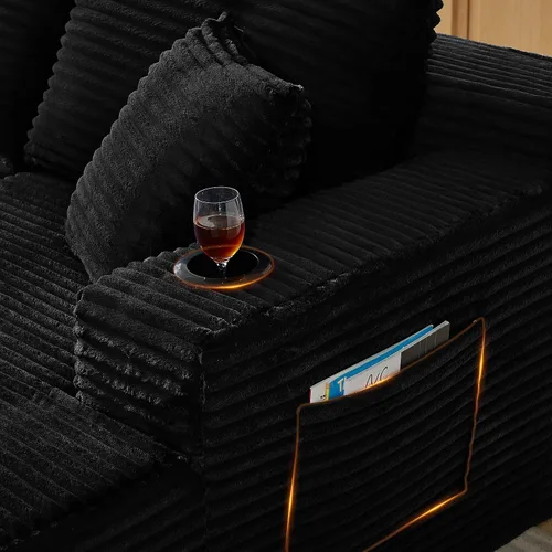 Vista 4 de Sofá modular de 133.5 pulgadas con tumbonas móviles, sofás deshuesados con portavasos para sala de estar, sofá modular en forma de U de gran