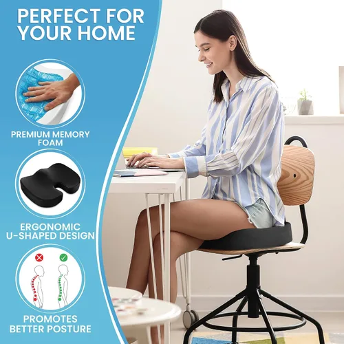 Vista 5 de Philosophy Gym Cojín de asiento de espuma viscoelástica, almohadilla de gel mejorada para silla de oficina, cómoda almohada ergonómica para silla