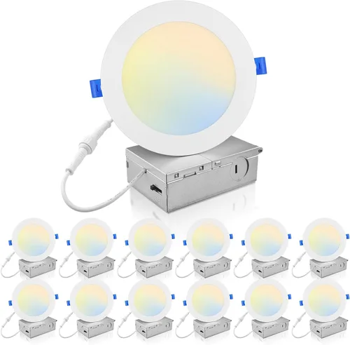 Vista 9 de ECOELER Luz de techo empotrada LED de 6 pulgadas 5CCT con luz nocturna, luz de oblea delgada sin lata de 12W 1050Lm, luz empotrada regulable y con 5