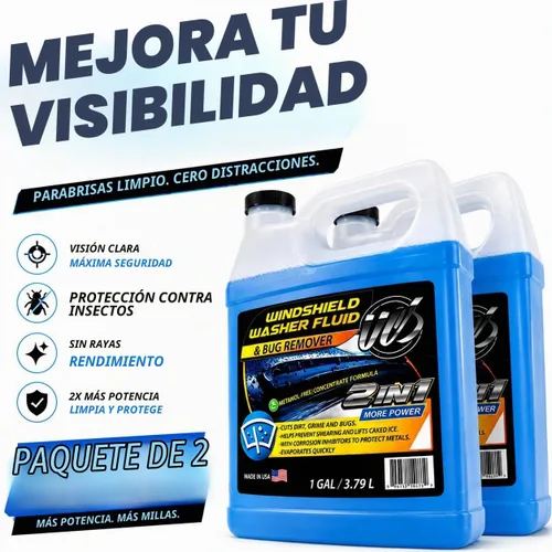 Vista 2 de UCS Paquete de 2 líquidos para limpiaparabrisas 2 en 1 (1 galón cada uno, 256 onzas líquidas en total), listo para usar, fórmula sin rayas, limpieza