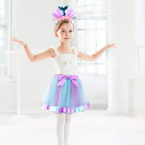 Vista 5 de Cocojeci 5 tutú de arcoíris en capas con ala de unicornio, diadema de sirena de unicornio, regalo para niñas