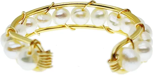 Vista 2 de K&H JWL DIVINE CIRCLE/ Anillo de envoltura de alambre de oro con cuentas de perlas de 14 quilates, tamaño libre apilable, perla, Perla