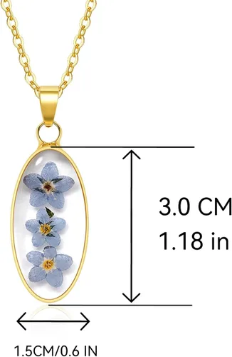 Vista 6 de Collar Forget Me Not – Collares de flores prensadas hechas a mano – Flores Forget-Me-Not que simbolizan el verdadero amor y respeto – Gran regalo