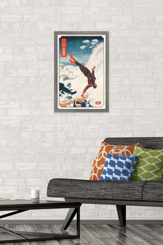 Vista 2 de Trends International Marvel Comics Daredevil - Póster de pared ninja, 22.4 pulgadas de largo x 14.7 pulgadas, versión enmarcada en madera de granero