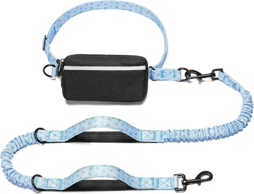 Vista 35 de iYoShop Correa de perro manos libres con bolsa con cierre, dobles asas acolchadas y elástica duradera para caminar, trotar y correr con tu perro