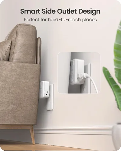 Vista 6 de LENCENT Adaptador de 3 clavijas a 2 clavijas, paquete de 2, extensor de 3 tomas de corriente con 3 puertos USB, cargador de pared, divisor extensor