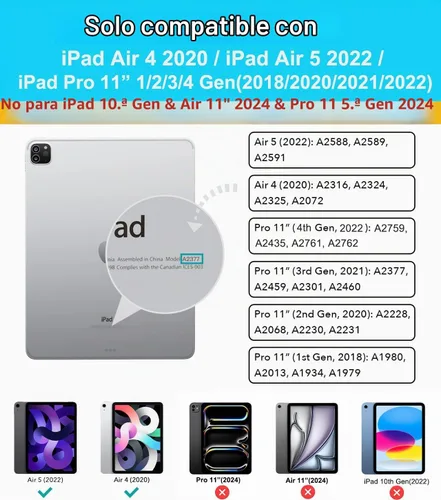 Vista 2 de SUPLIK Funda infantil para iPad Air de 5ª/4ª generación (10.9 pulgadas, 2022/2020), construida con protector de pantalla, iPad Air 5, funda a prueba