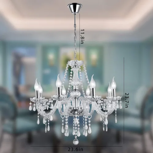 Vista 2 de Candelabros de cristal con 8 luces modernas, lámpara colgante de techo para comedor, sala de estar, dormitorio, pasillo, entrada, decoración