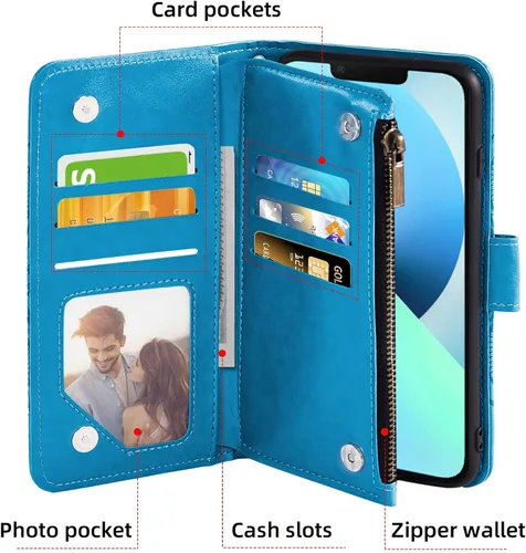 Vista 3 de Asuwish Funda compatible con iPhone 13 de 6.1 pulgadas y protector de pantalla de vidrio templado, funda de cuero con diseño de flores para iPhone