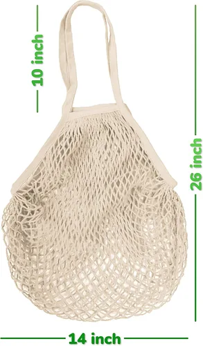 Vista 3 de Paquete de 5 bolsas de compras de cuerda de algodón, reutilizables, lavables, bolsas de malla para comestibles, compras, bolsas de red con asa larga