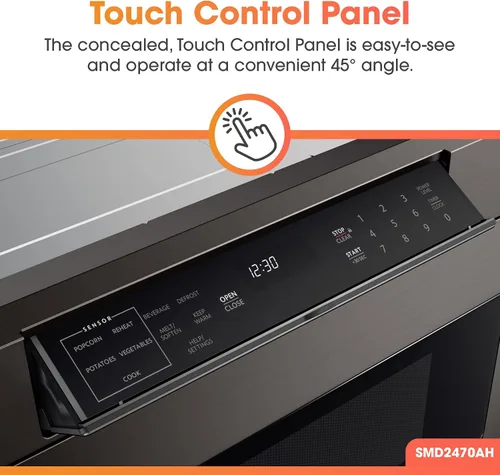 Vista 4 de SHARP SMD2470AH Horno de microondas con cajón, 24 pulgadas, 1.2 pies cúbicos, 950 vatios, panel de control oculto con pantalla LCD digital, acero
