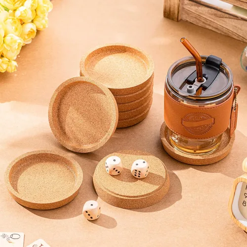 Vista 4 de 18 posavasos de corcho a granel de 4 pulgadas, redondos, a prueba de fugas, posavasos de corcho para bebidas, reutilizables, absorbentes