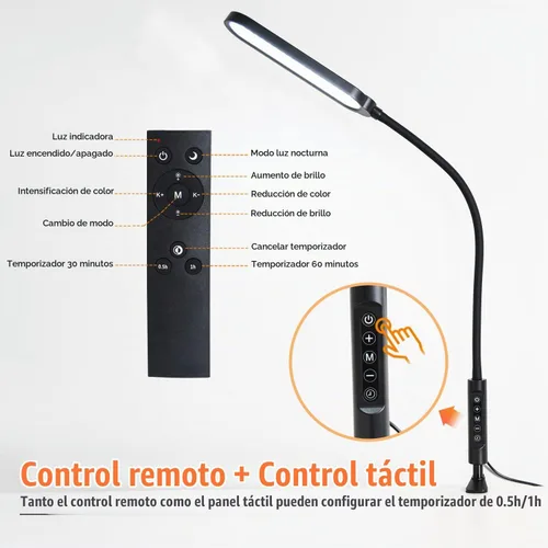 Vista 5 de Lámpara de escritorio con abrazadera LED de 18W 3000LM Negro tinta
