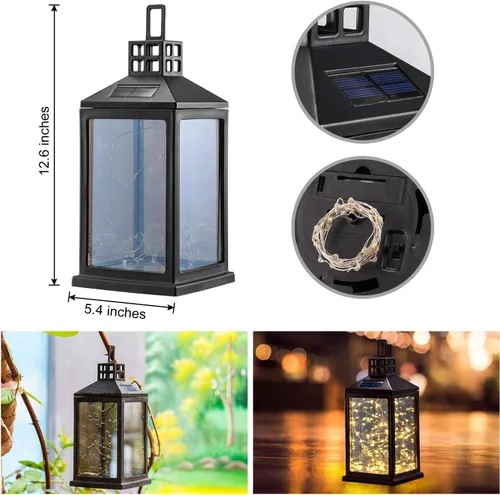 Vista 3 de Luces de Farol Solar para Exteriores SUNWIND Lámpara de Mesa Solar Impermeable Iluminación Colgante con 40 LEDs Blancos Cálidos para Decoración