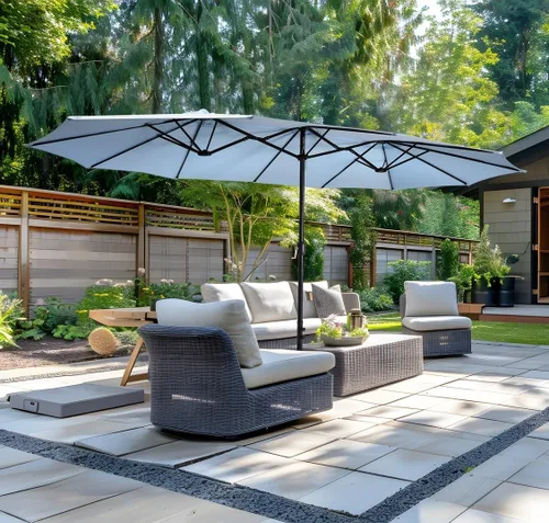 Vista 60 de Sombrilla de doble cara para patio de 15 x 9 pies con base y manivela, sombrilla rectangular extragrande para patio, césped y jardín, beige